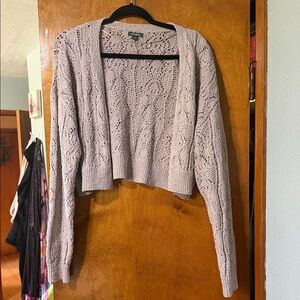 wild fable Cropped Open-Front Crochet Cardigan in Light Mauve